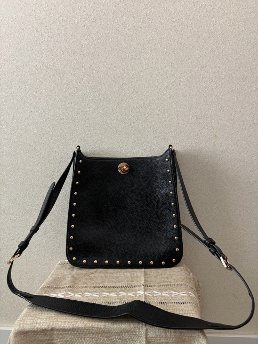 Michael Kors Black Stud-Trim Leather Crossbody Bag